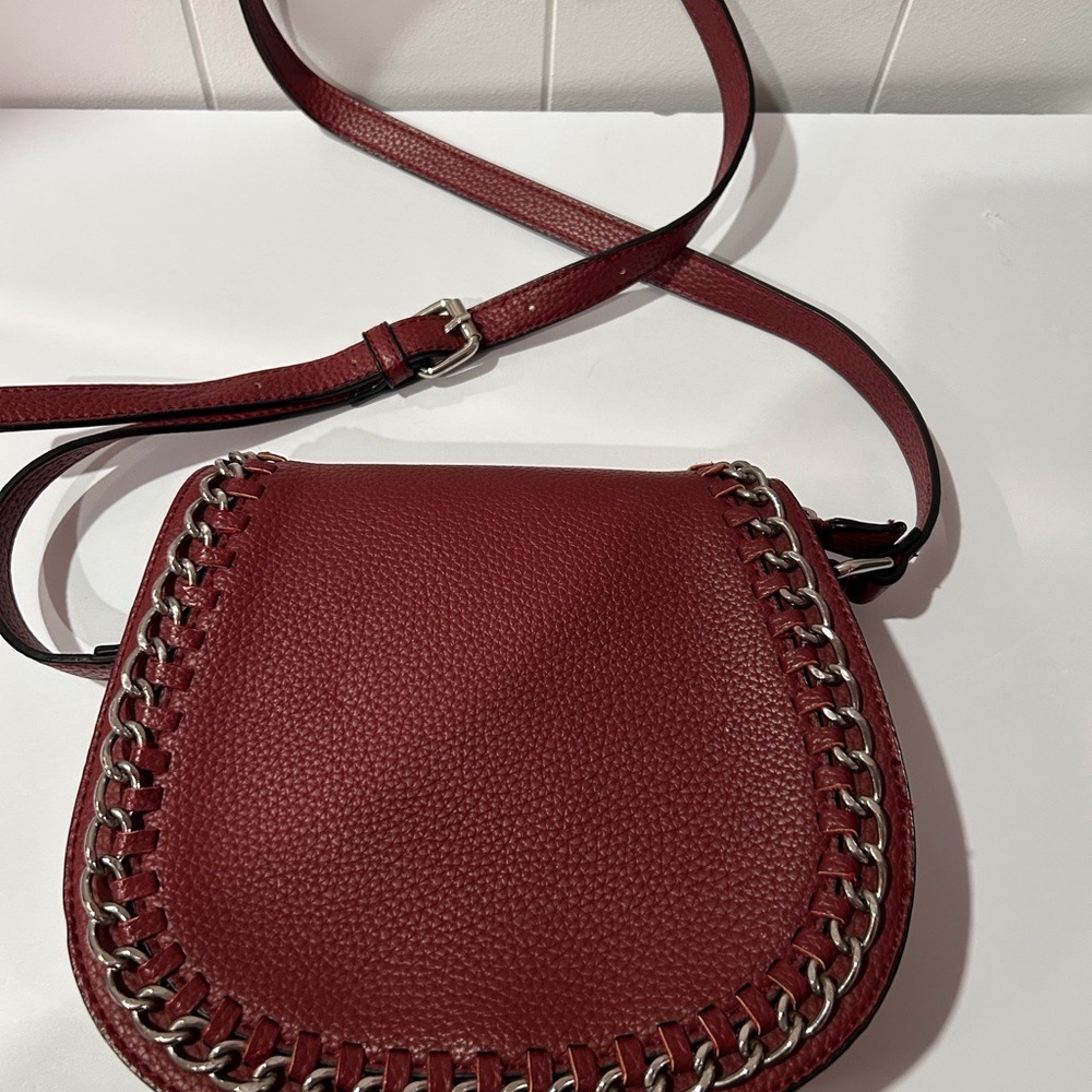 Black Rivet Red Crossbody Bag Faux Pebble Leather Chain Detail Adjustable Strap